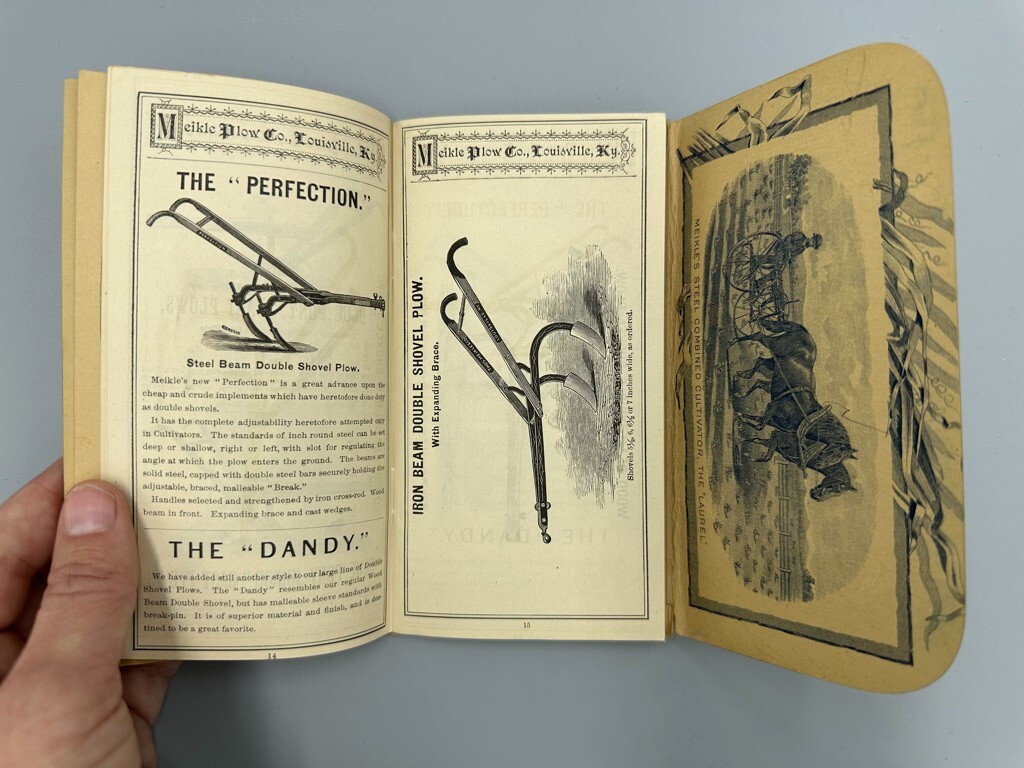 Rare 1887 MEIKLE PLOW Machinery FARM Pocket Ledger LOUISVILLE KY Advertising