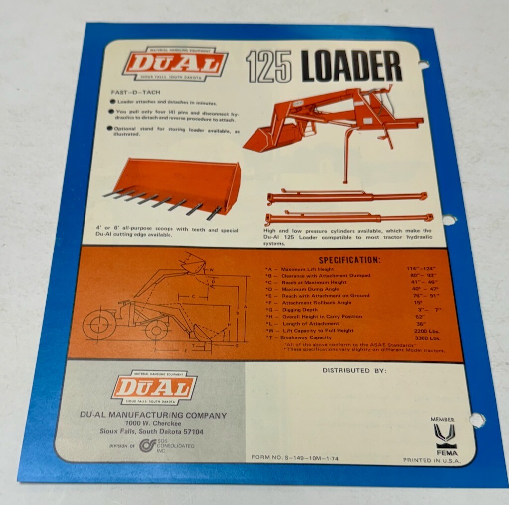 DuAl 125 Loader Single Sheet 1974 Brochure