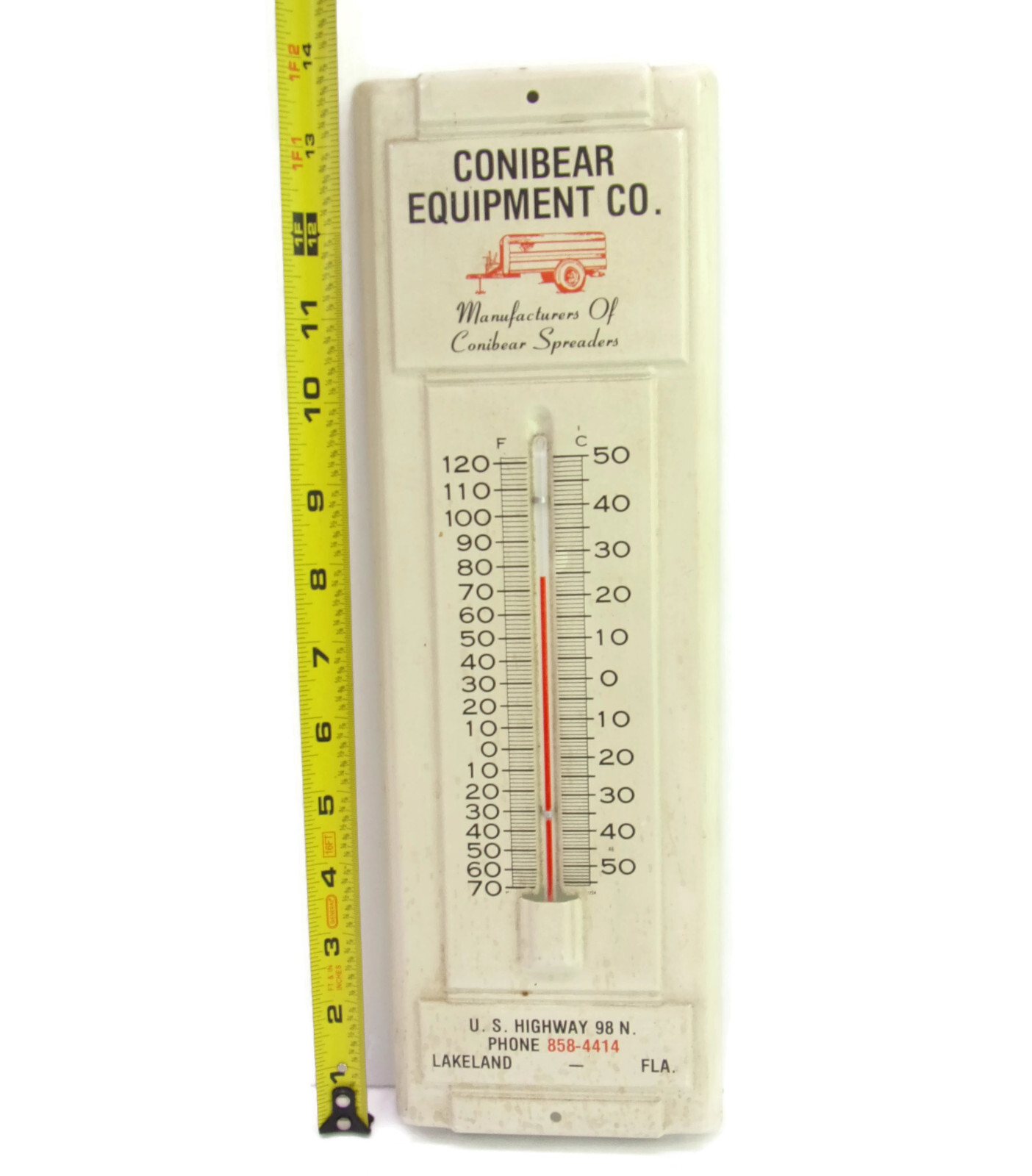 Vintage 14 inch Metal Conibear Equipment Thermometer Agricultural Spreaders