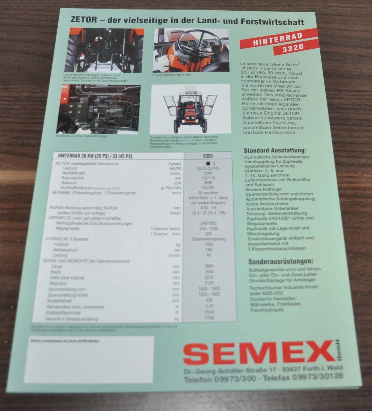 Zetor 3320 Hinterrad Tractor Specification Brochure Prospekt