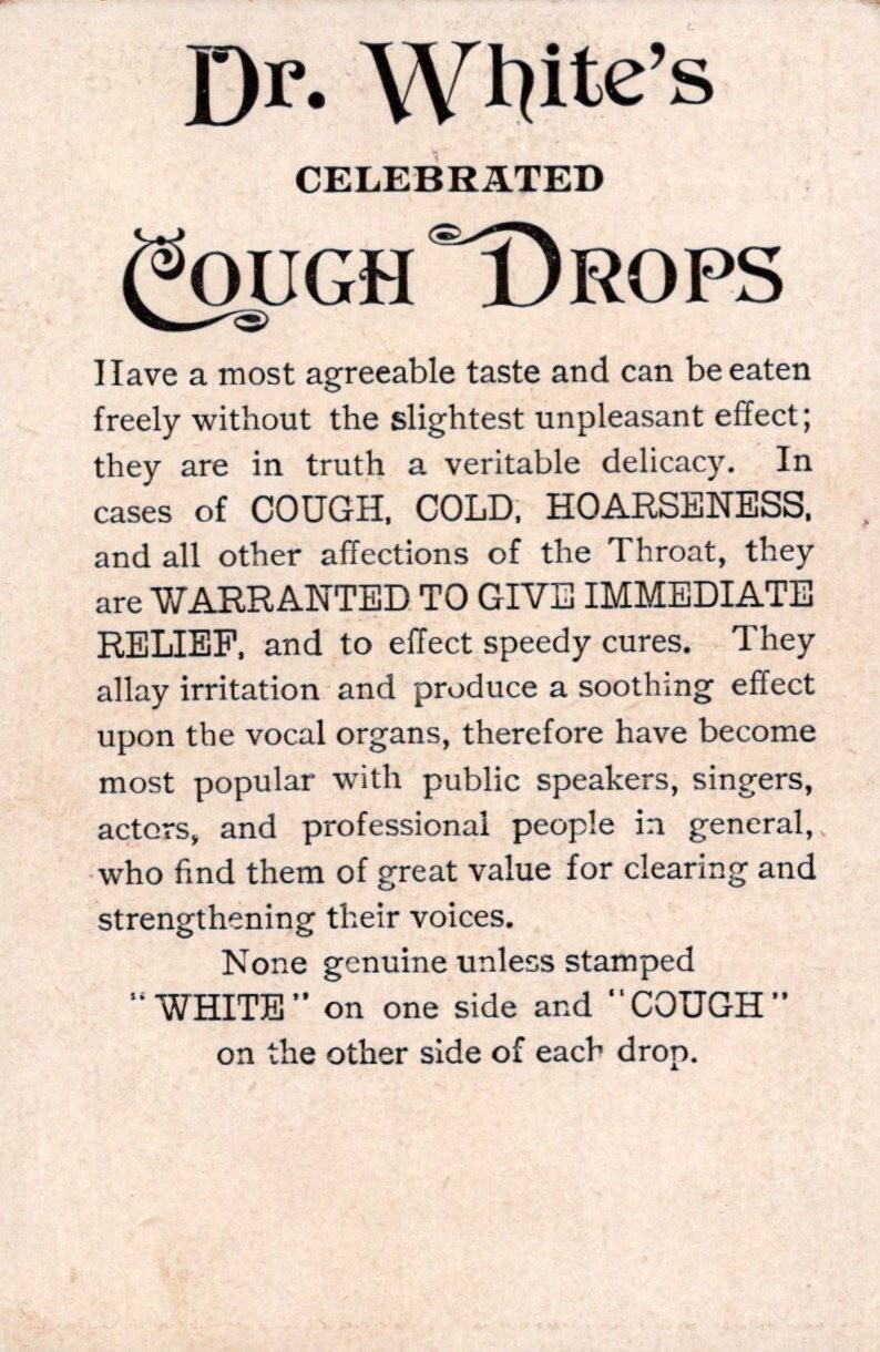 Dr Whites Cough Drops Boy in Snow with Puppy MFG Trade card A12Q