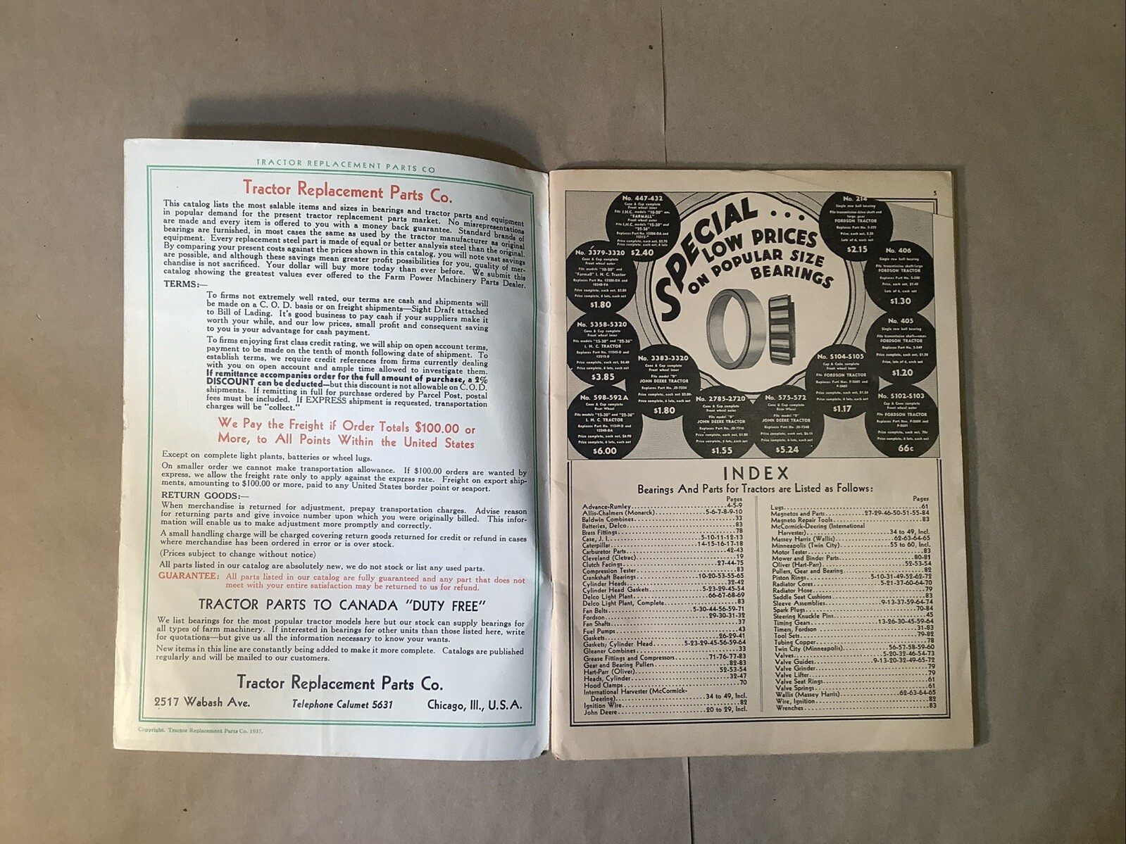 1937 Catalog Tractor Replacement Parts Company Chicago 378-X INV-P0518