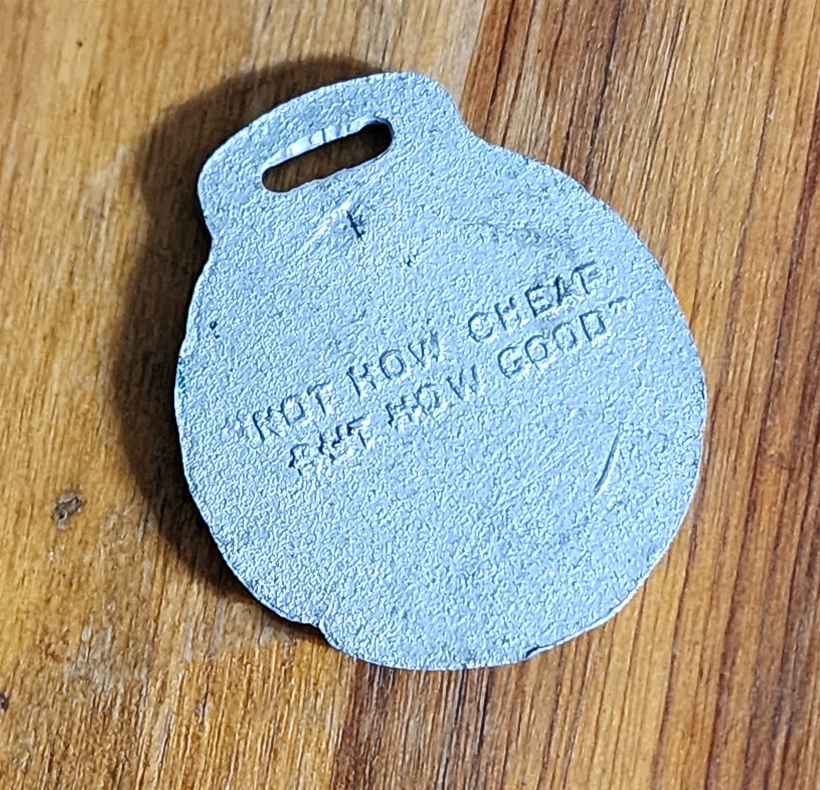ANTIQUE JOLIET CORN SHELLERS METAL WATCH FOB NOT HOW CHEAP BUT HOW GOOD 1-5/8&Prime;