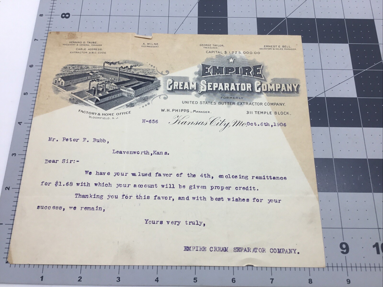 1906 Empire Cream Separator Co. Kansas City Mo. / Bloomfield NJ……..[P31]