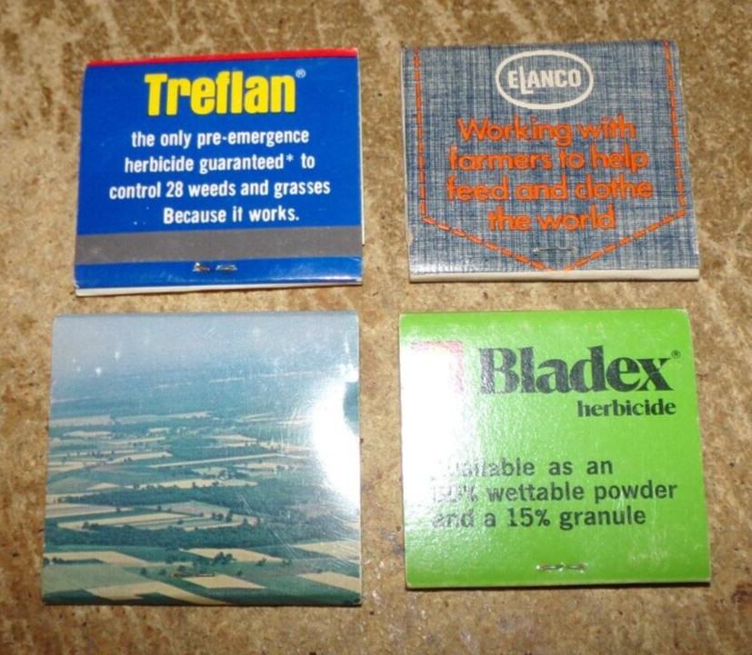 4-lot vintage farm chemicals matchbooks in nice shape used