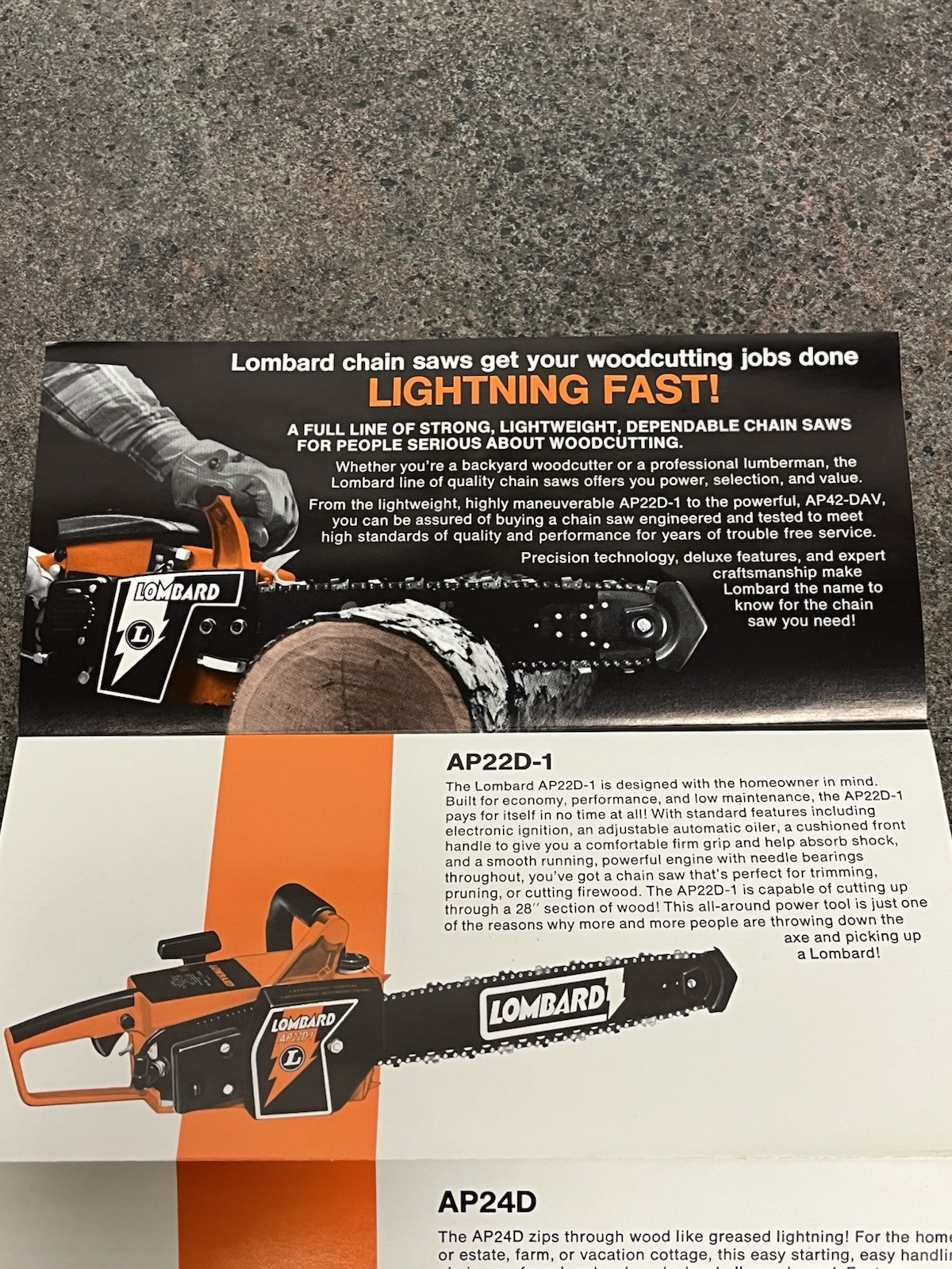 Vtg Lombard Chain Saw Brochure Models And Model Specifications 1980’s