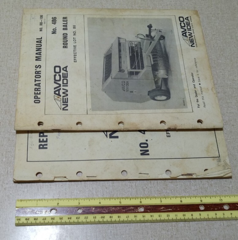 New Idea AVCO 486 RB-106 Round Baler Operator Manual & B-102 Parts List Ohio