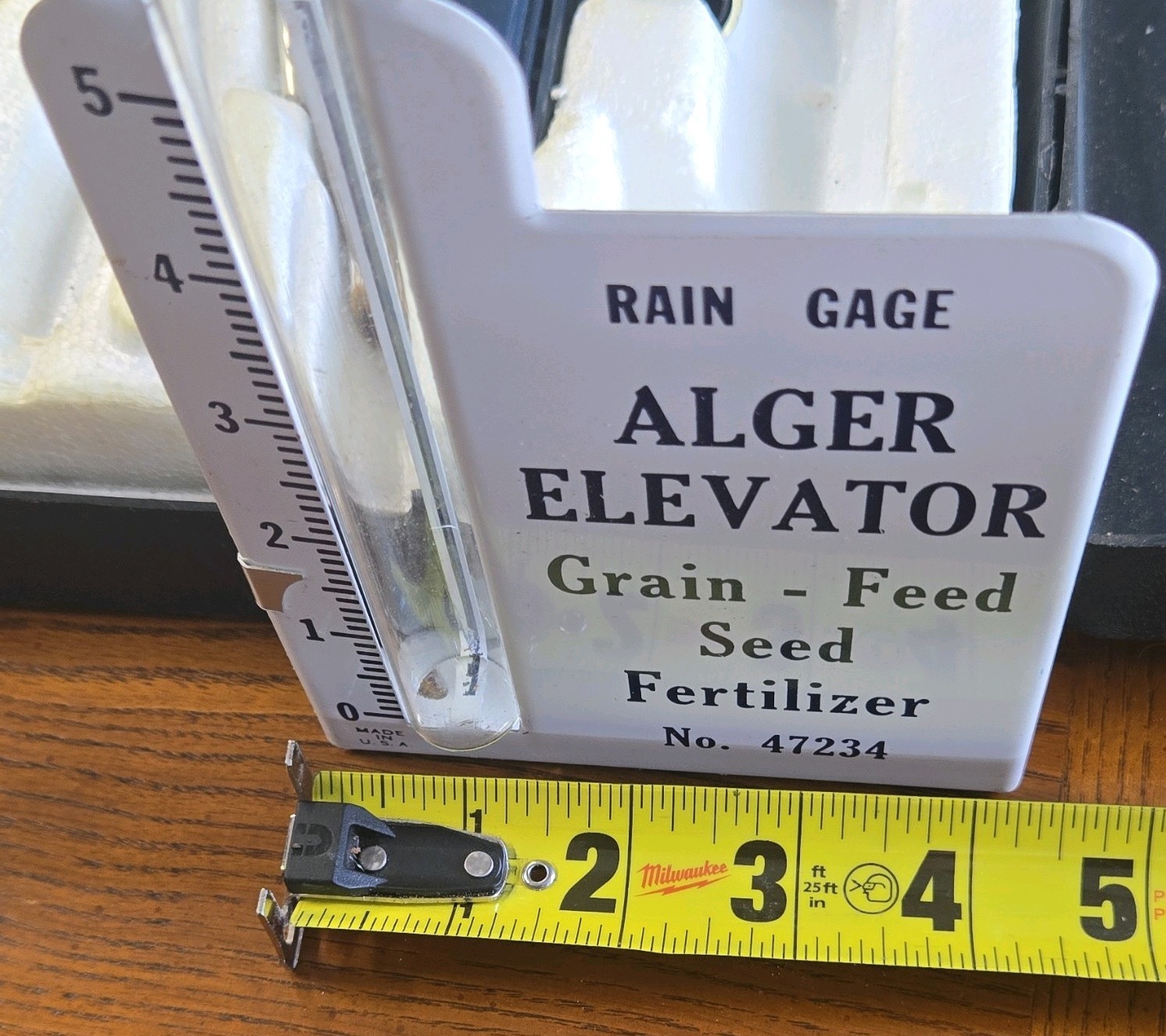 Alger Elevator Rain Gage Advertising Sign, Agriculture Theme, White/Blue