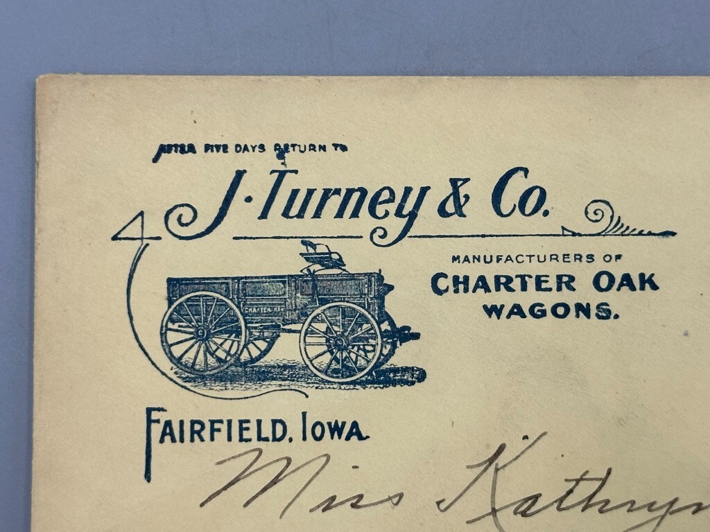 1917 CHARTER OAK WAGONS Farm FAIRFIELD IOWA Advertising Illustrated Postal Cover