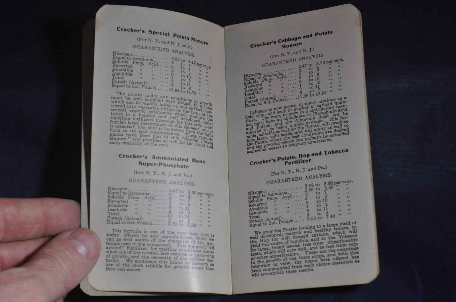 1907 Crockers Brands Honest Fertilizers Notebook, Keeseville NY