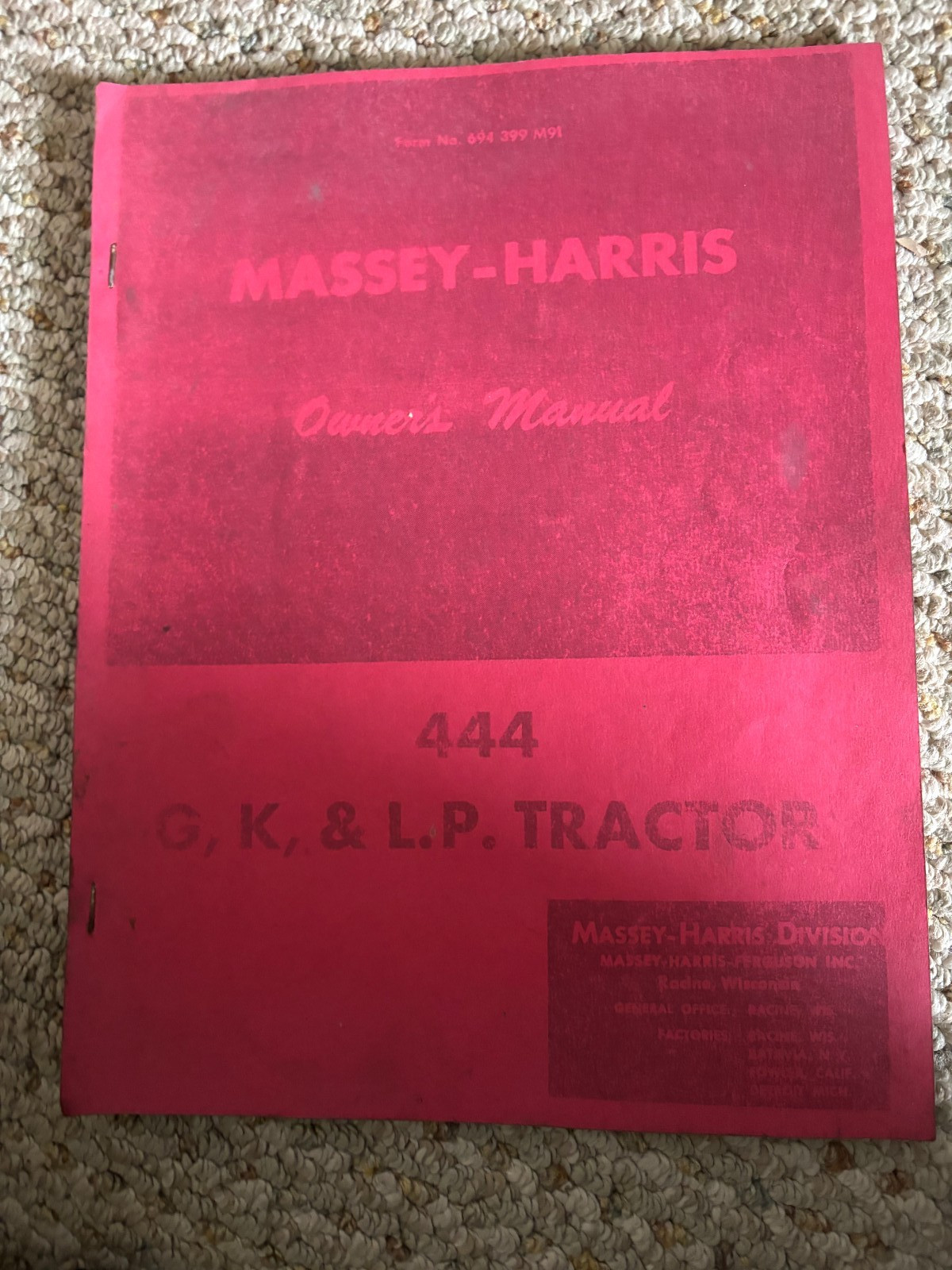 Massey Harris 444 Tractor Operator&rsquo;s Manual AMIL26