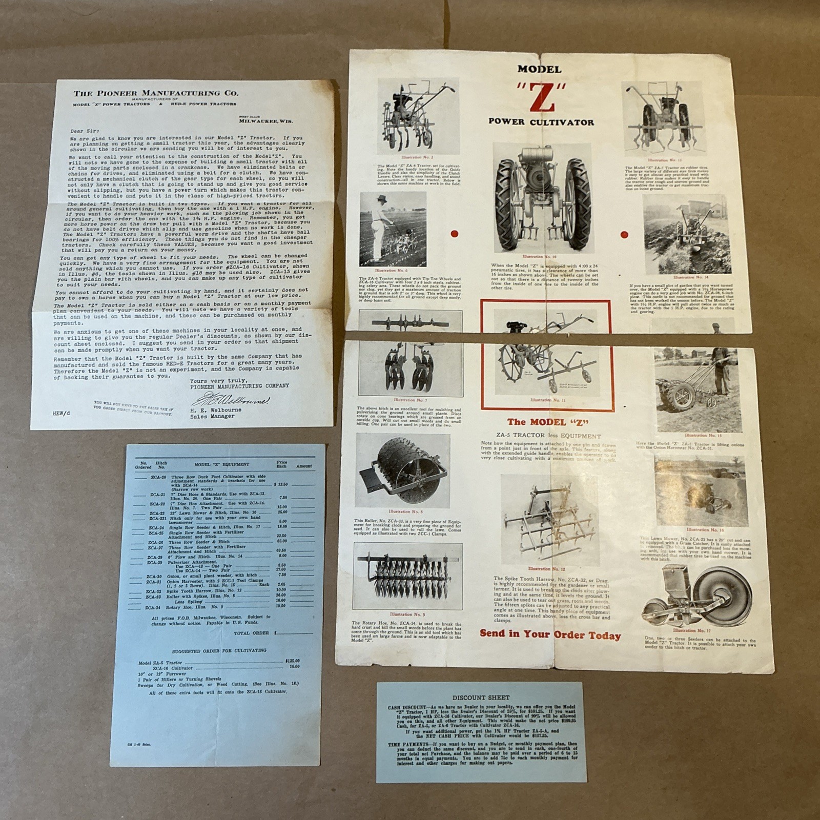 Vintage 1940s Power Model Z Brochure Price Lists And Letter INV-P1026