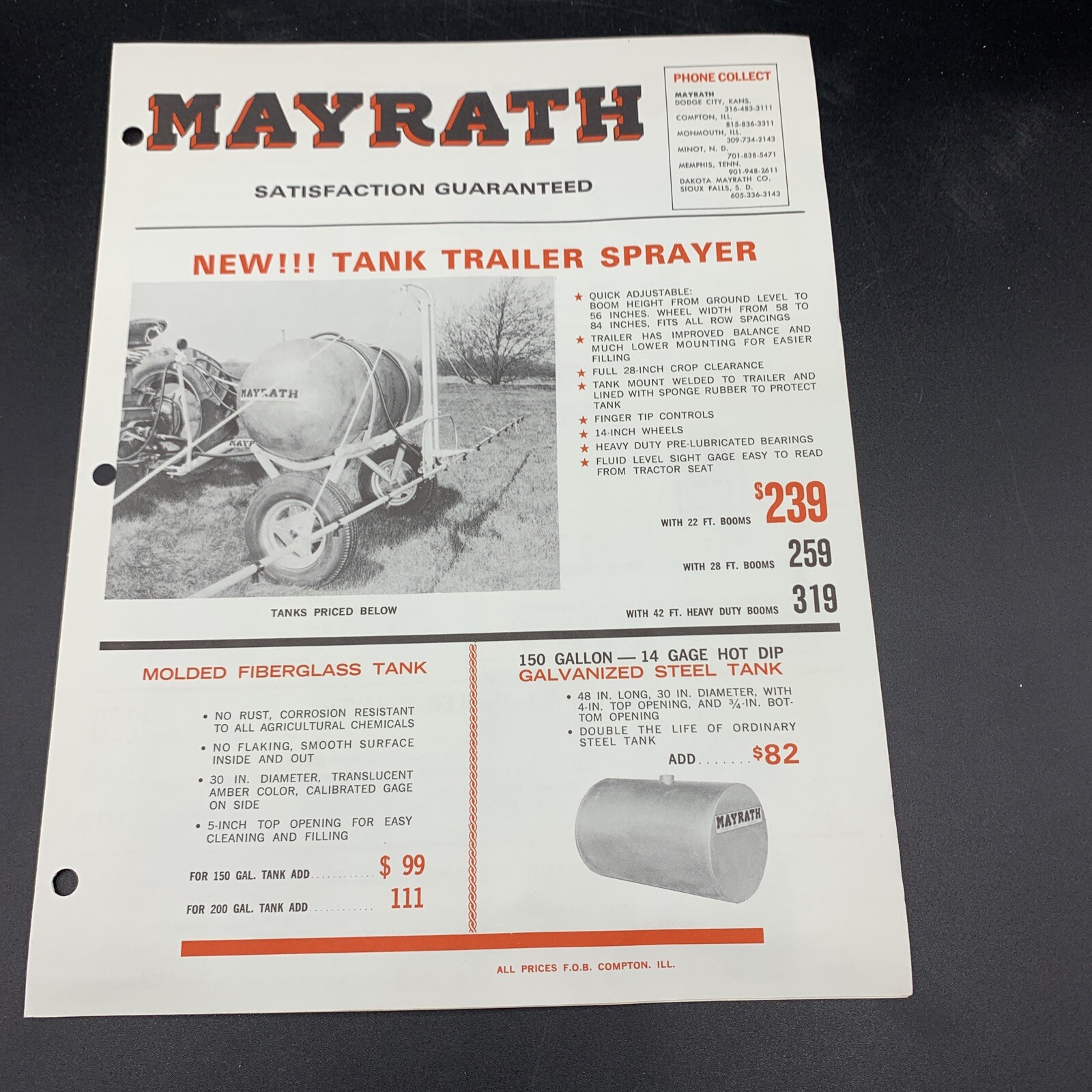 5 Original Mayrath Farm Implements Sales Brochures-Compton Illinois-1950’s