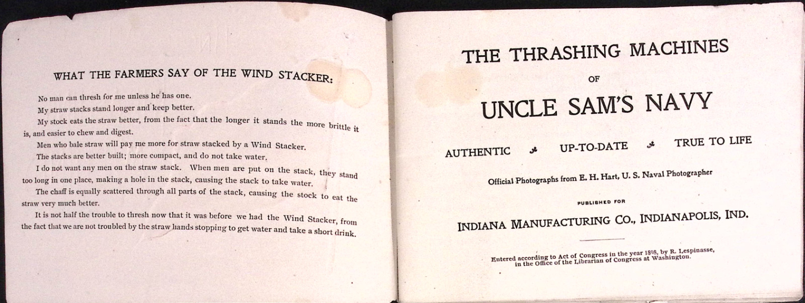 1898 Uncle Sam’s Thrashing Machines Indianapolis Indiana Manufacturing Booklet