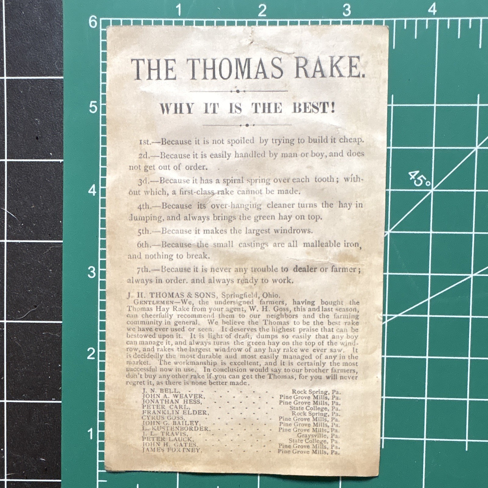 J. H. Thomas & Sons Thomas Hay Rake Agriculture Trade Card, Multicolor