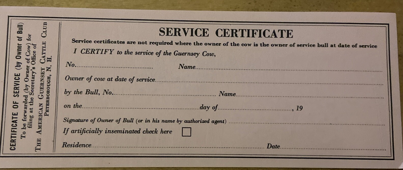 The American Guernsey Cattle Club (Peterborough, NH) Certificate Of Service