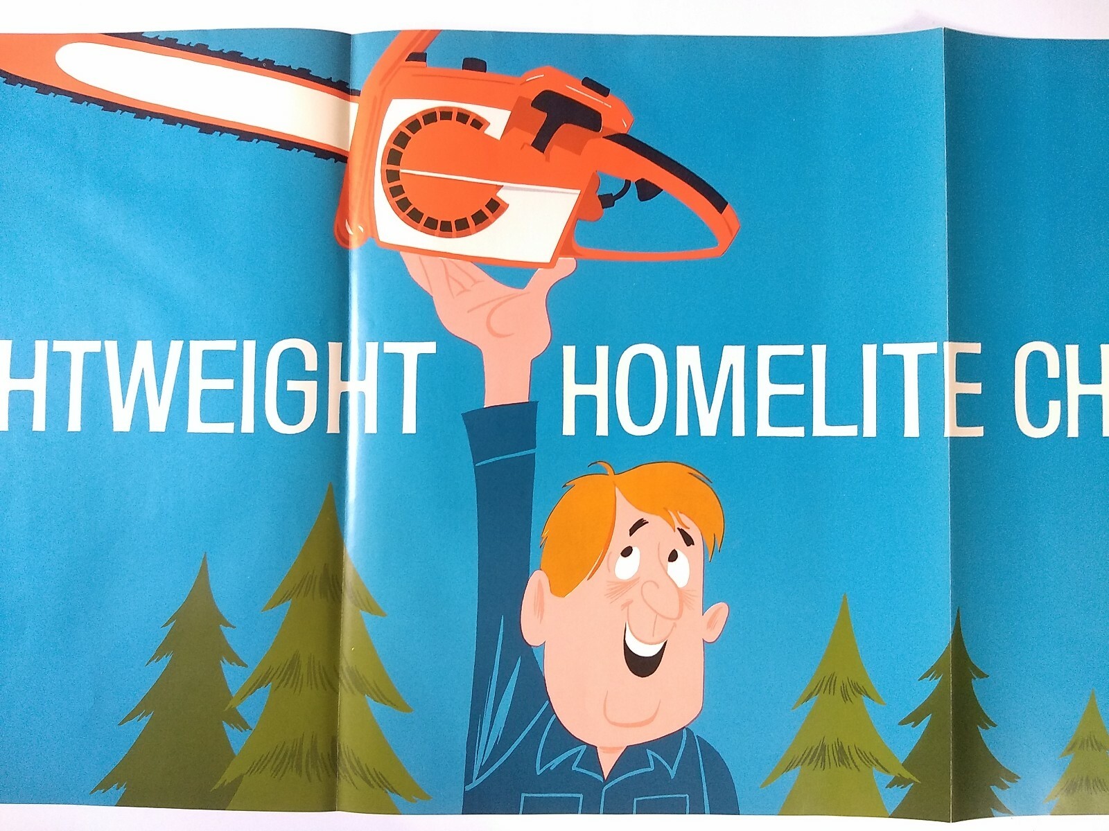 Vintage 1960s Homelite Chainsaw Blue Dealership Advertising Poster 16&Prime;x37&Prime;