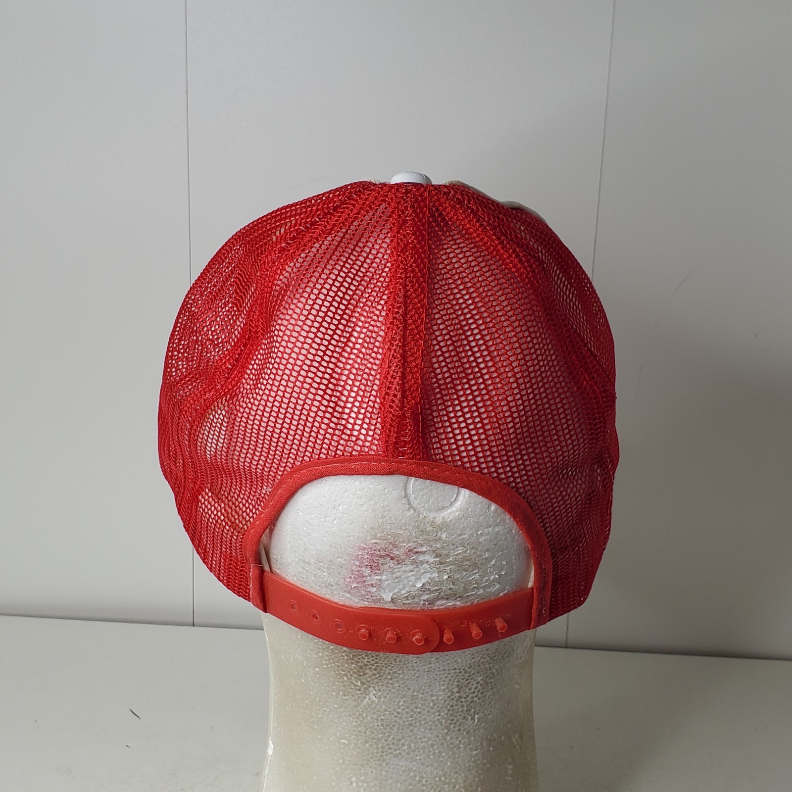 Vintage Clay County Farm Bureau Insurance Trucker Hat Red White Mesh Snapback