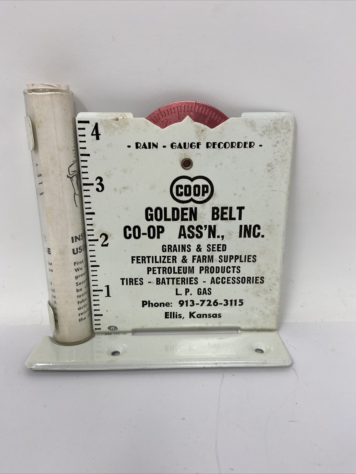 Vtg Advertising Rain Gauge Golden Belt Coop Ellis KS Farm Supplies Instructions