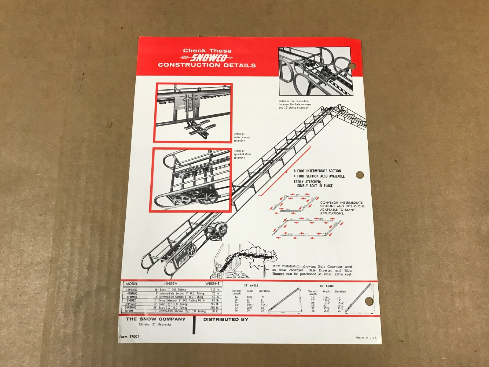 Vintage Snowco Sectional Bale Conveyor Salesman Flyer