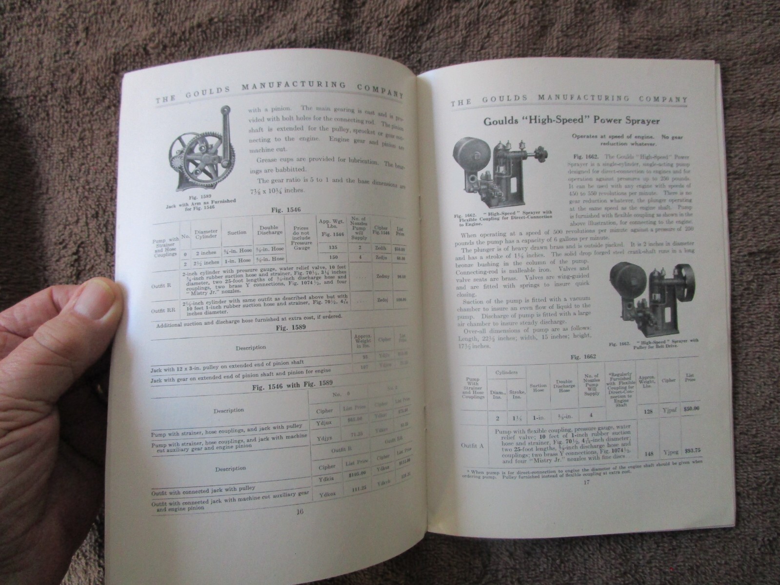 GOULDS MANUFACTURING CO. SPRAYERS – SENECA FALLS, N.Y. – Catalog/Prices – 1916