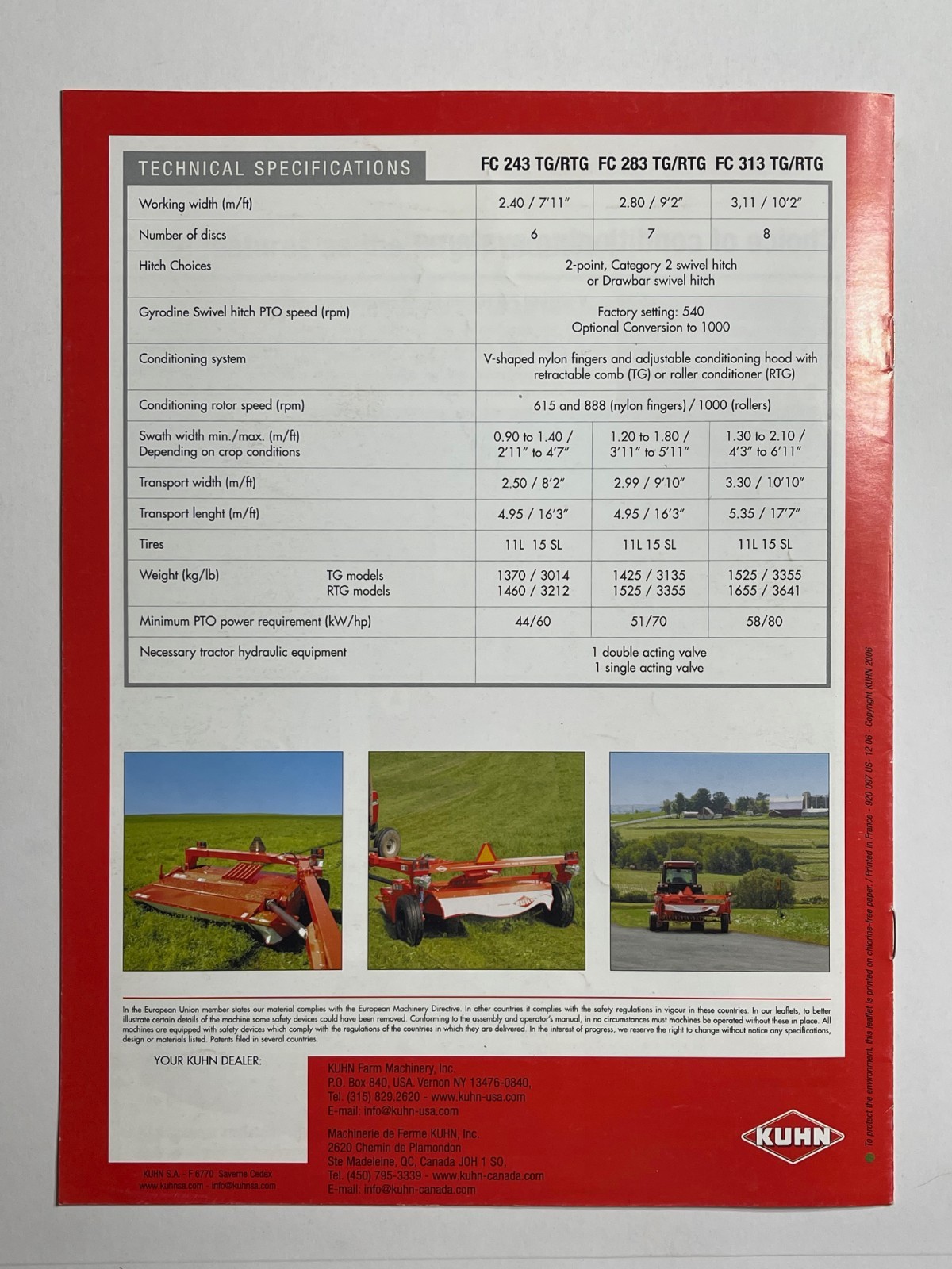 Kuhn FC 243 – 313 Trailed Mower Conditioners – Sales Brochure *Showroom Booklet*