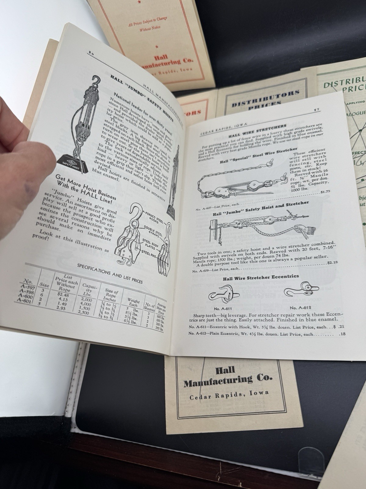 Specialty catalog HALL MANUFACTURING COMPANY Cedar Rapids IOWA W/ Others