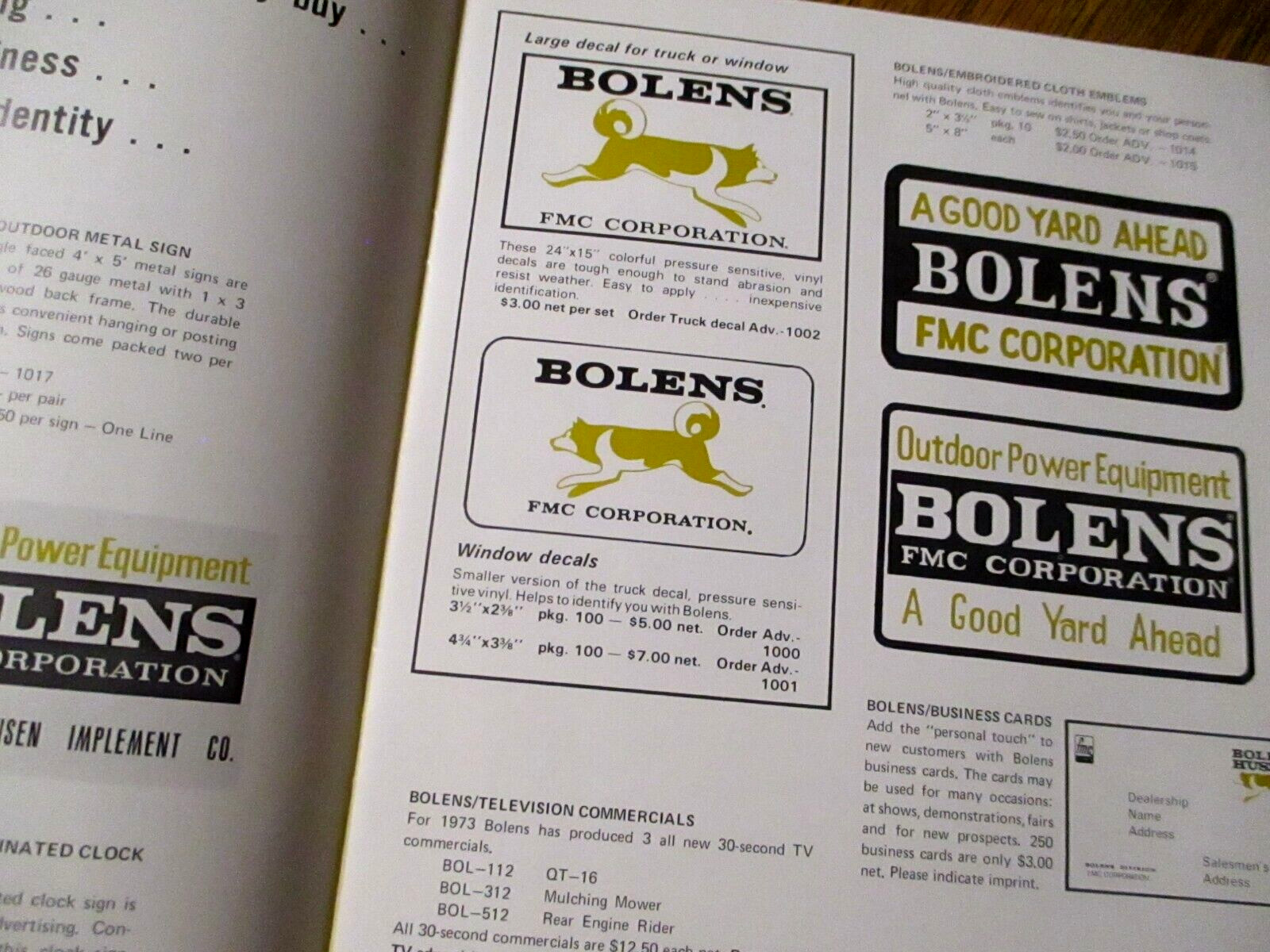 Bolens Lawn Garden Tractor & Attachments & Mowers Dealer Advertising Sales Guide