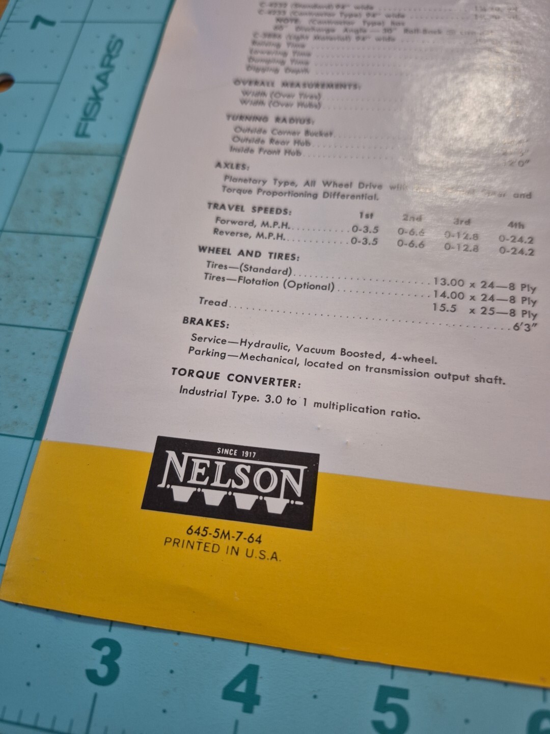 1964 Nelson Loader Tractor Shovel Brochure Specification Sheet 150 Series C