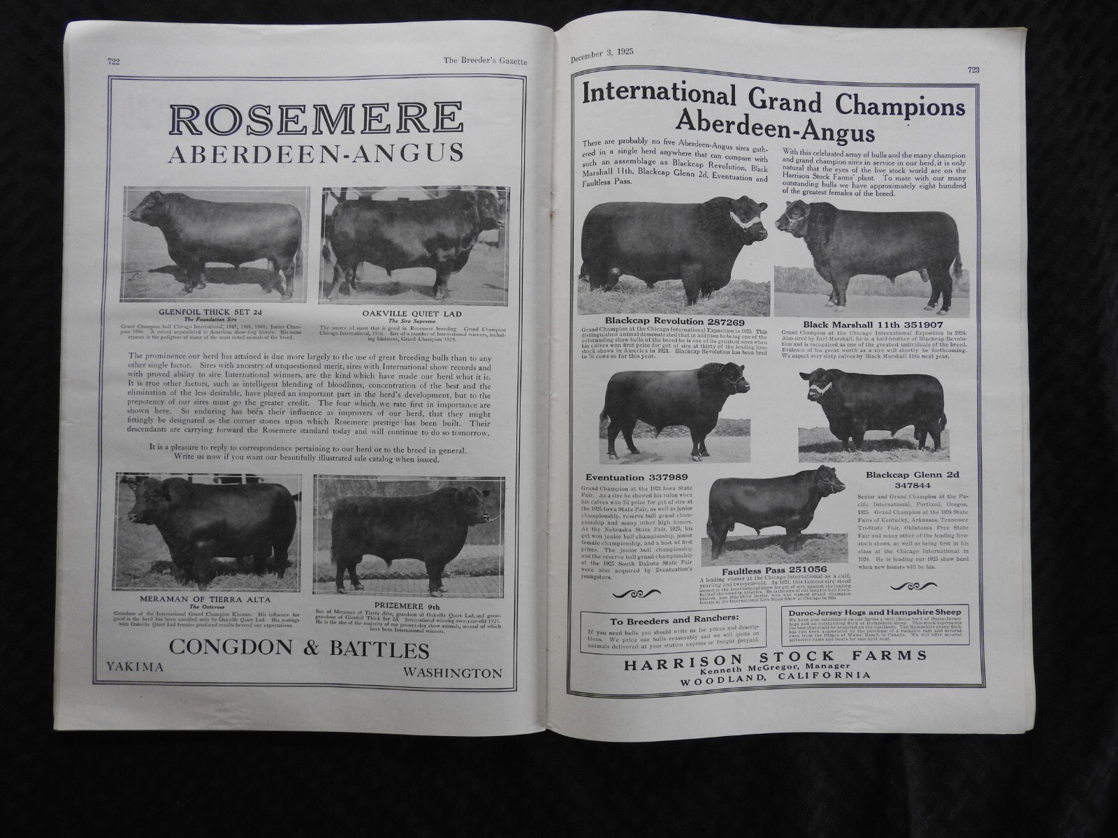 1925 Breeder&rsquo;s Gazette Magazine – cattle rancher farmer horse show VERY GOOD