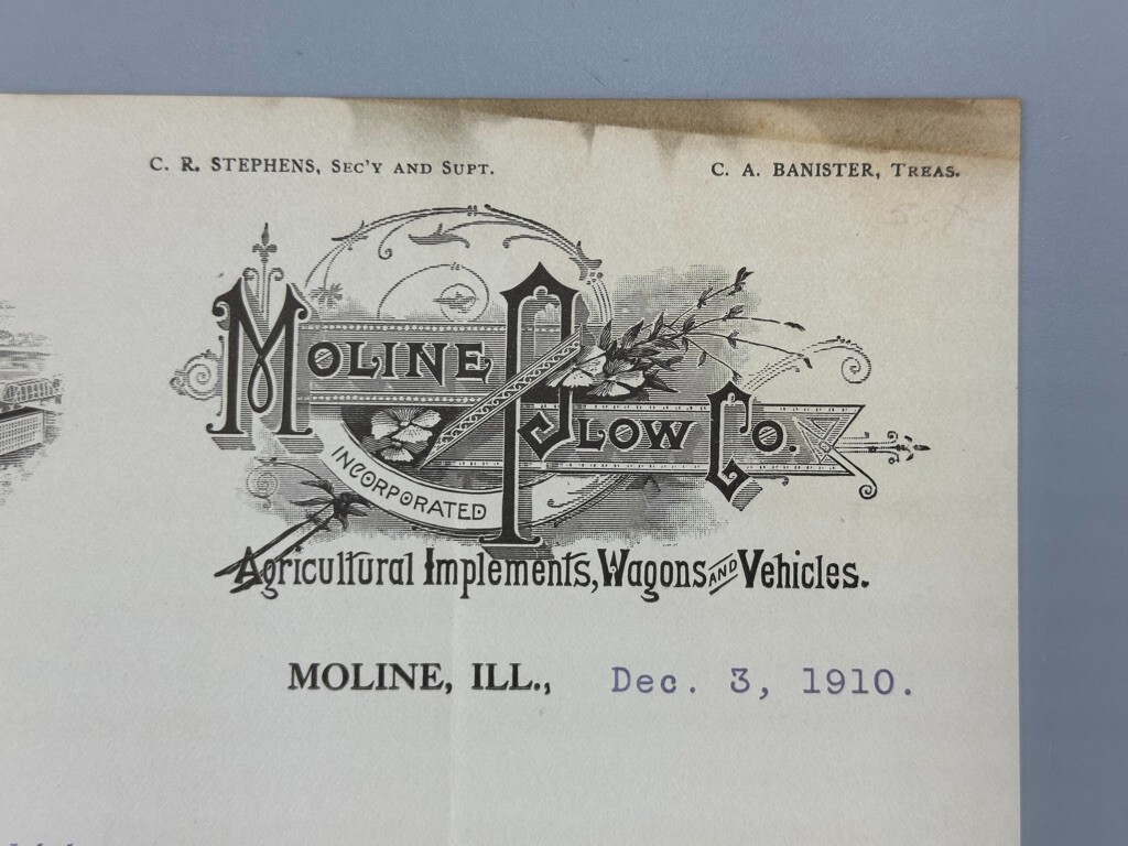 1910 MOLINE PLOW Co MANDT SLEIGH Illustration FARM Advertising Letter Antique