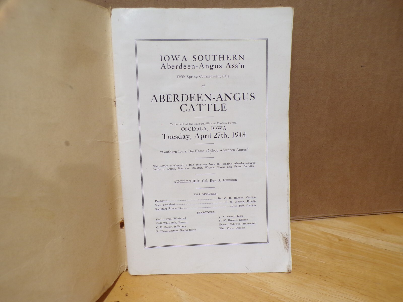 1948 Iowa Southern Aberdeen-Angus Cattle Sale Osceola FAMILY CONSIGNORS INSIDE?