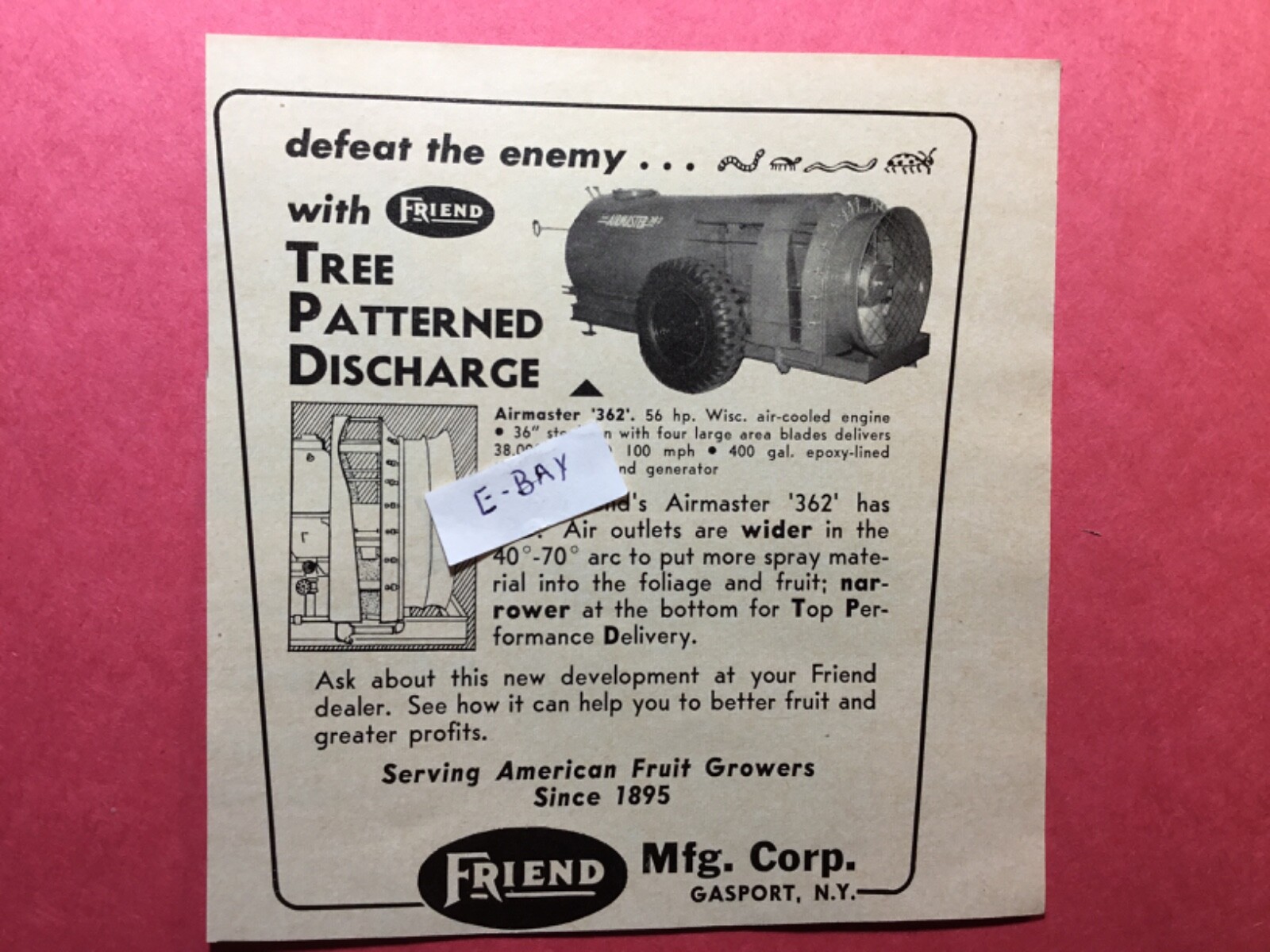 1962 Ad. Friend Mfg. Corp. Gaspirt, New York. Agricultural Sprayer