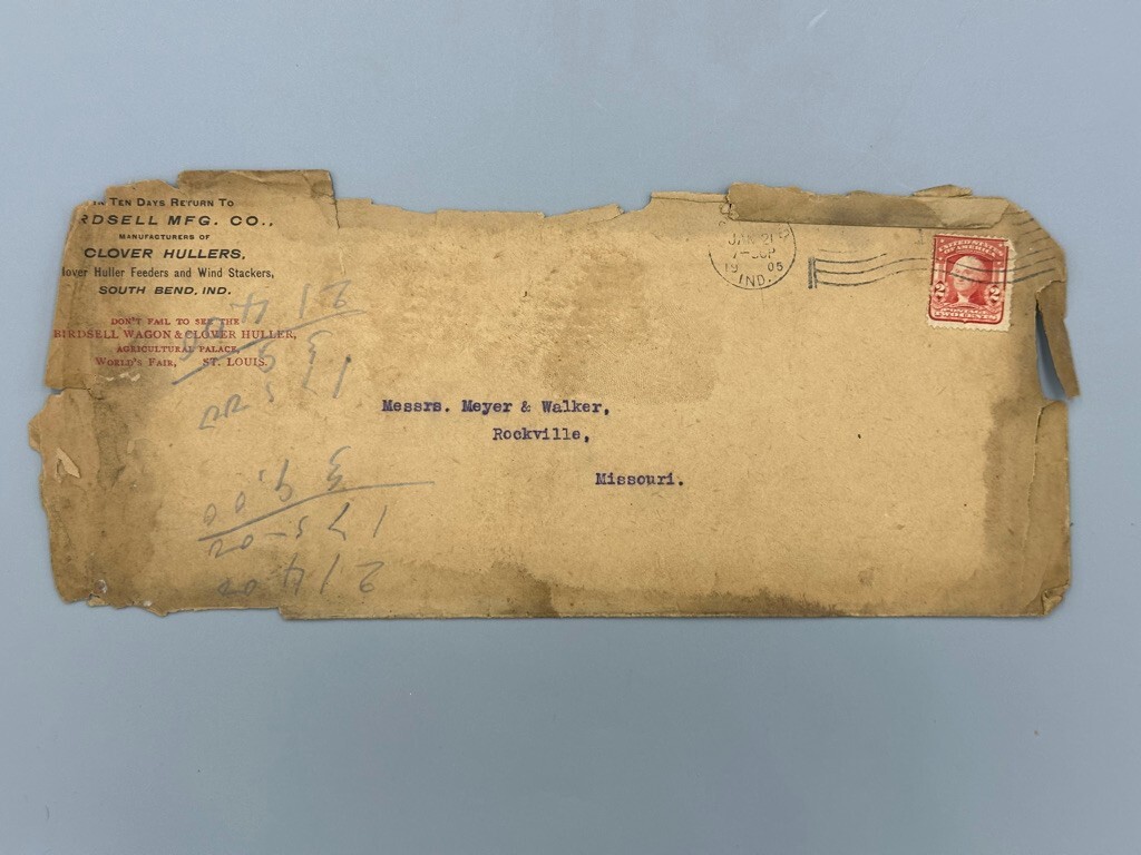 1905 BIRDSELL Clover Huller CONTRACT Letter FARM Advertising SOUTH BEND Indiana