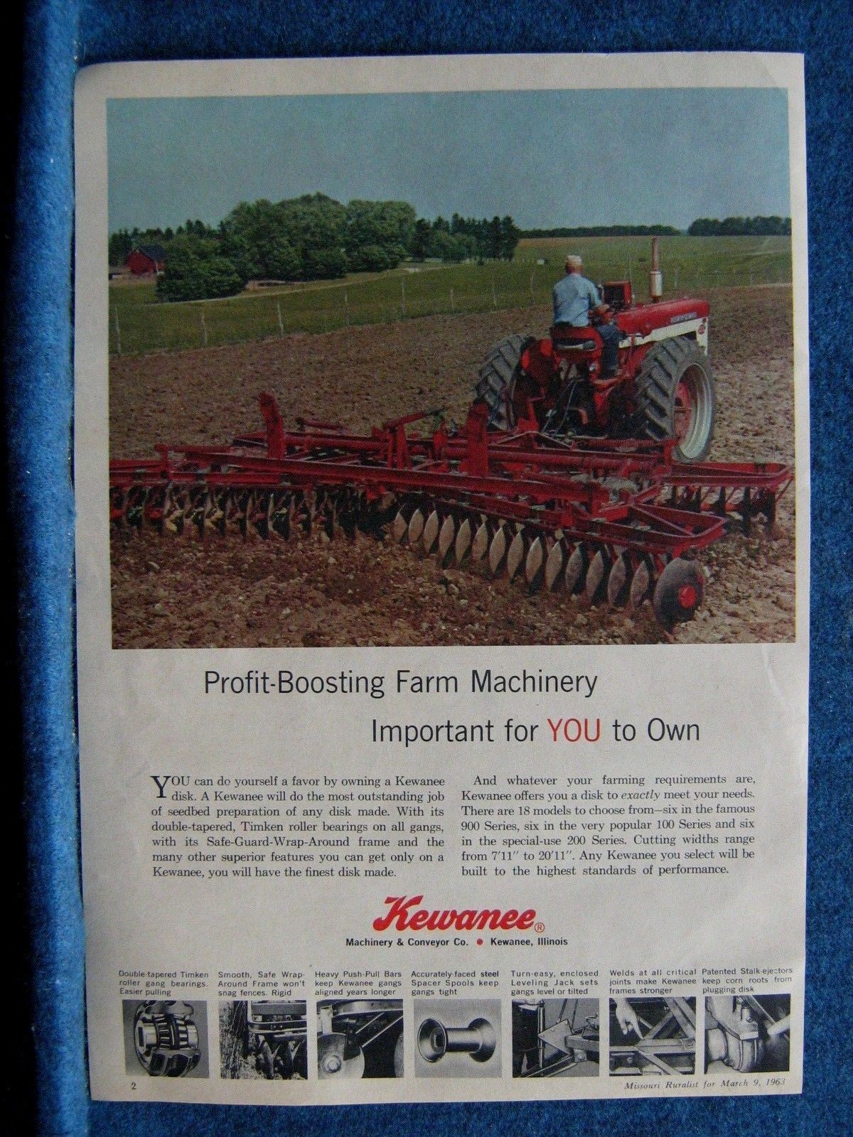 1963 Kewanee Disk Ad ~ Colorful Scene of Farmer Working Field