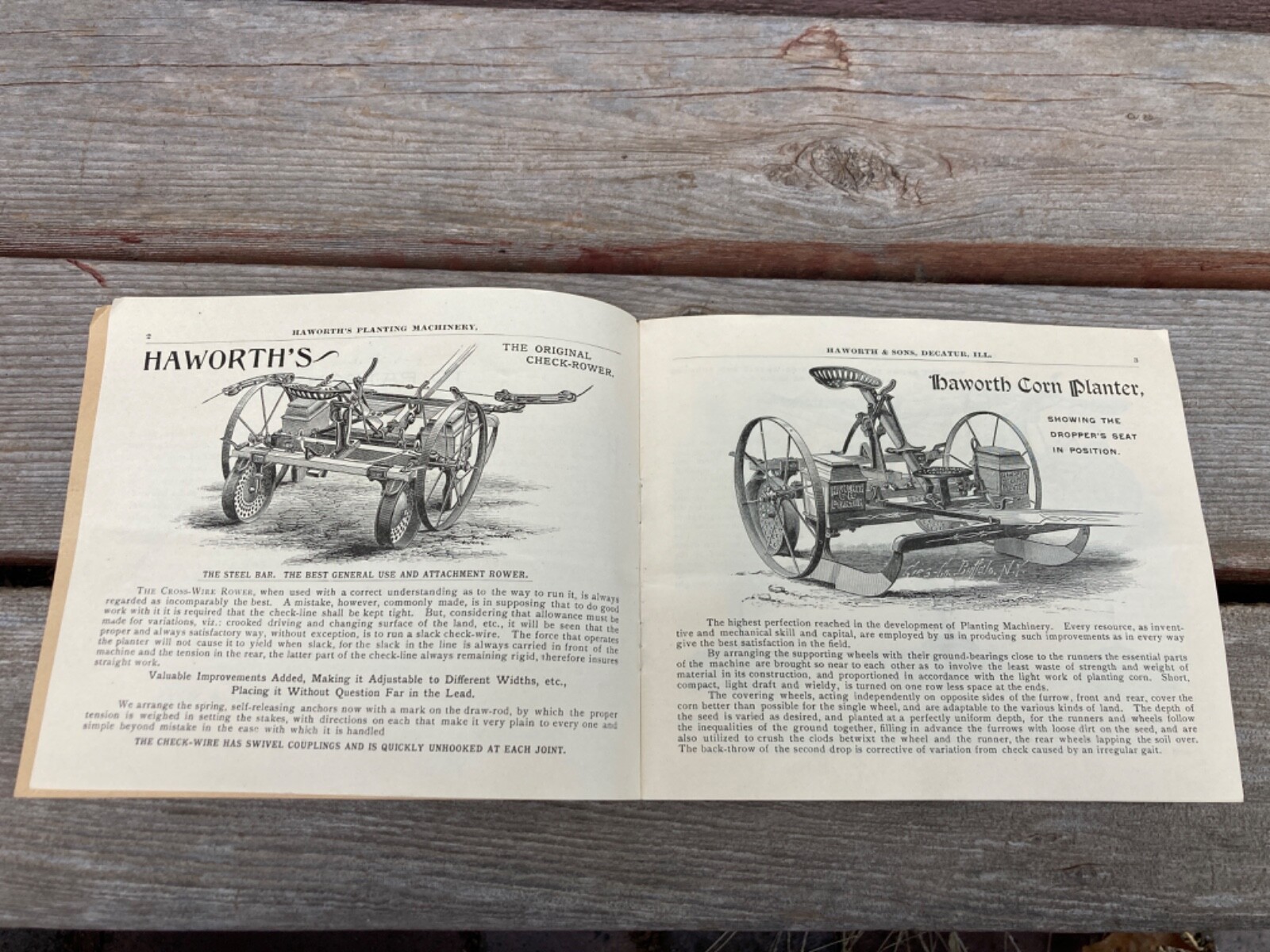 ANTIQUE HAWORTH&rsquo;S PLANTING FARM MACHINERY BROCHURE c.1890&rsquo;s DECATUR IL