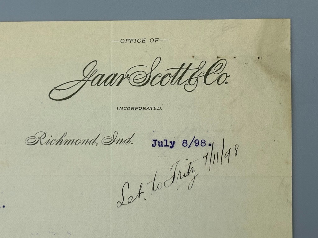 1898 GAAR SCOTT THRESHING MACHINERY Farm Advertising Letter RICHMOND INDIANA