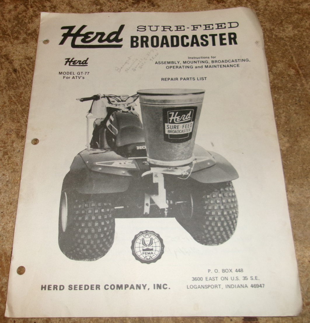 vintage herd model GT-77 ATV broadcaster operators manual good used