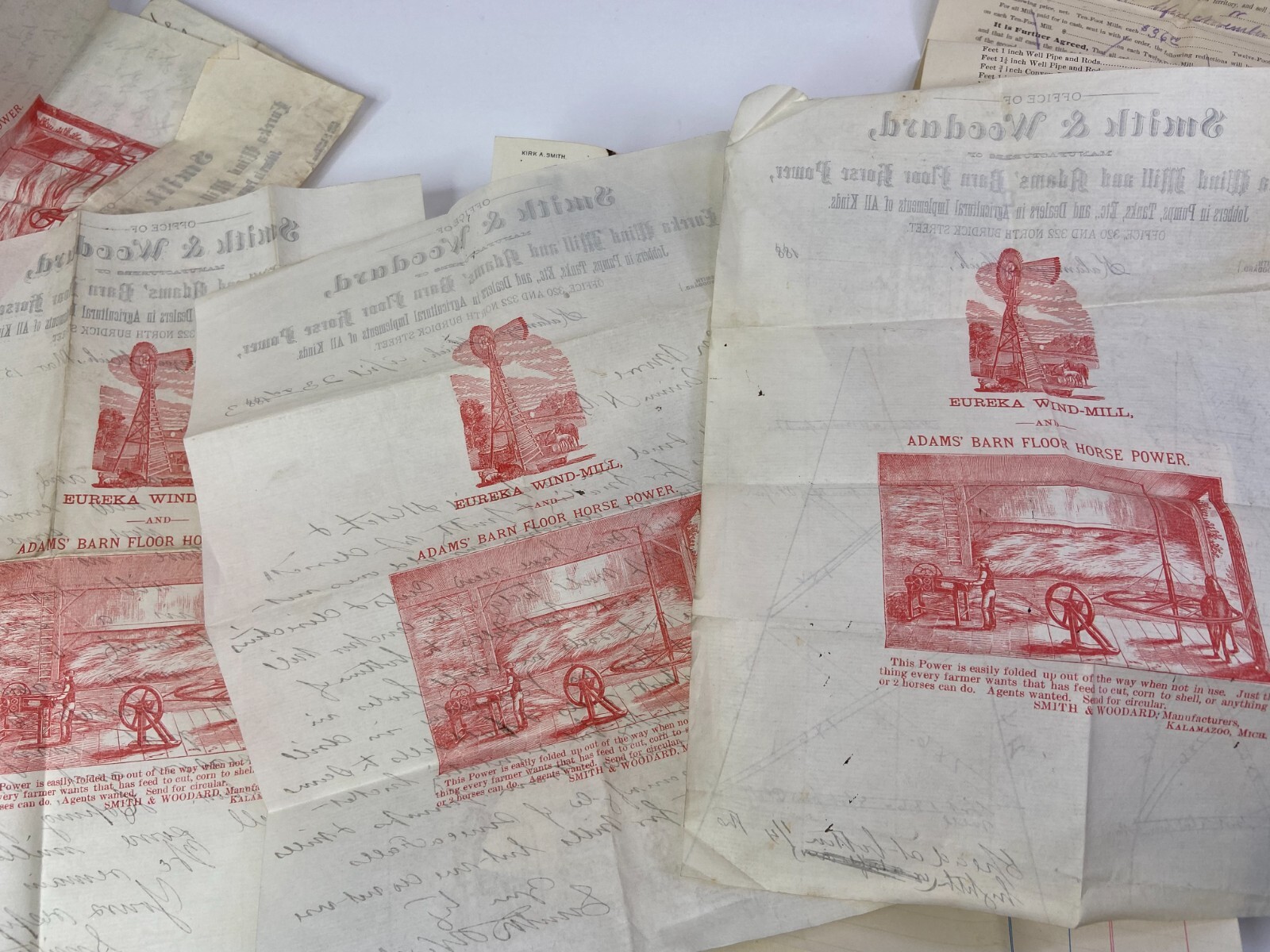 RARE ARCHIVE Letters Drawing Ephemera Smith Woodard WIND MILL Kalamazoo MI 1883