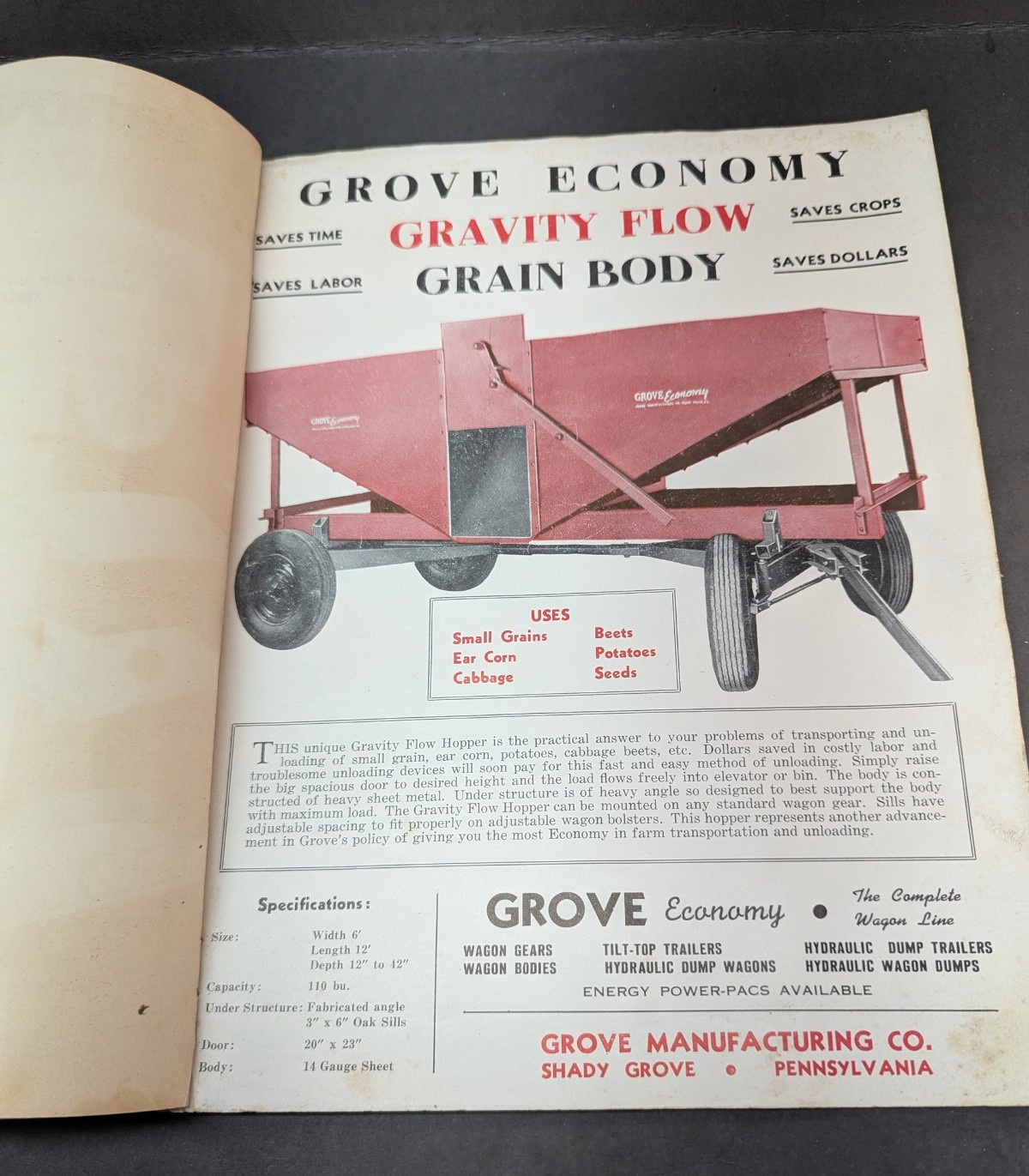 Vintage Grove Manufacturing Farm Wagon Catalog 9 Pages 1950&rsquo;S
