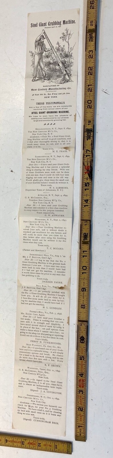1898 advertising FARM TOOL steel giant grubbing machine NEW CENTURY MFG AGRICULT