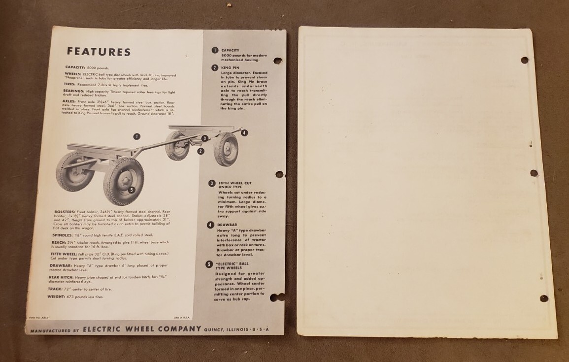 VINTAGE 1950s Electric Timken Bearing Farm Wagon Advertising Literature Brochure