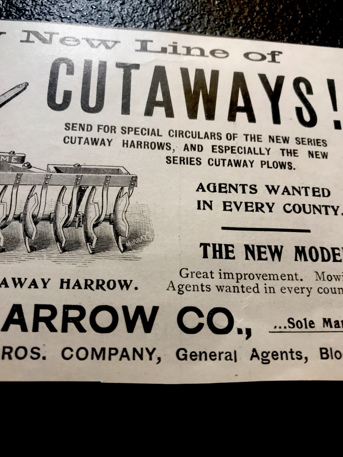 ORIGINAL 1897 Cutaway Harrow Farm Implement Advertising – Higganum – Connecticut