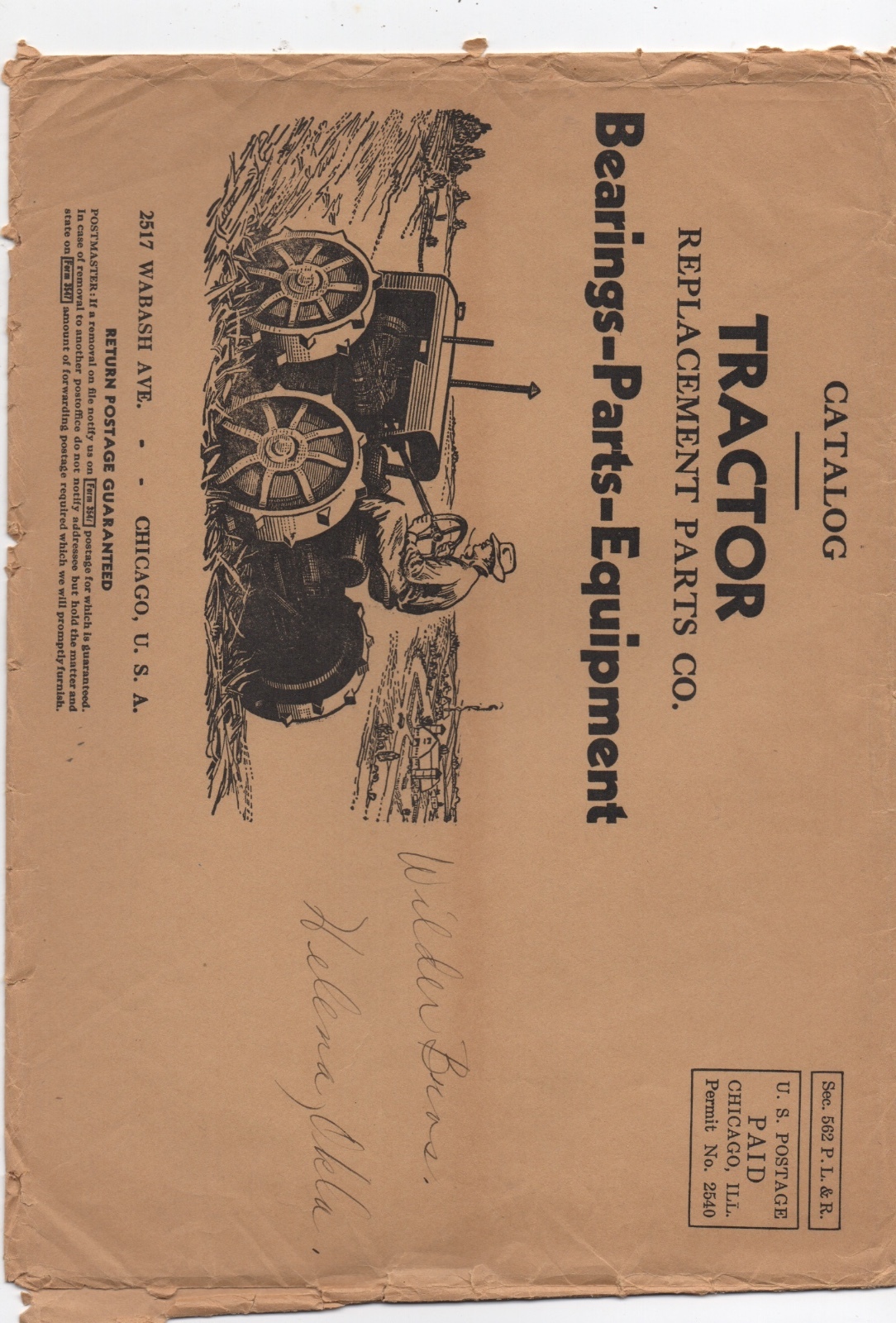 1937 Tractor Replacement Parts Co Catalog & Mailer Chicago