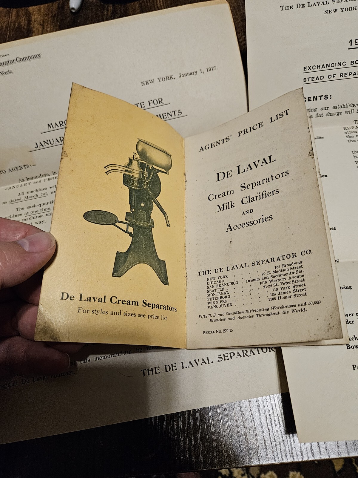 1917 De Laval Cream Separator Co Price List & Documents Bowl Exchange