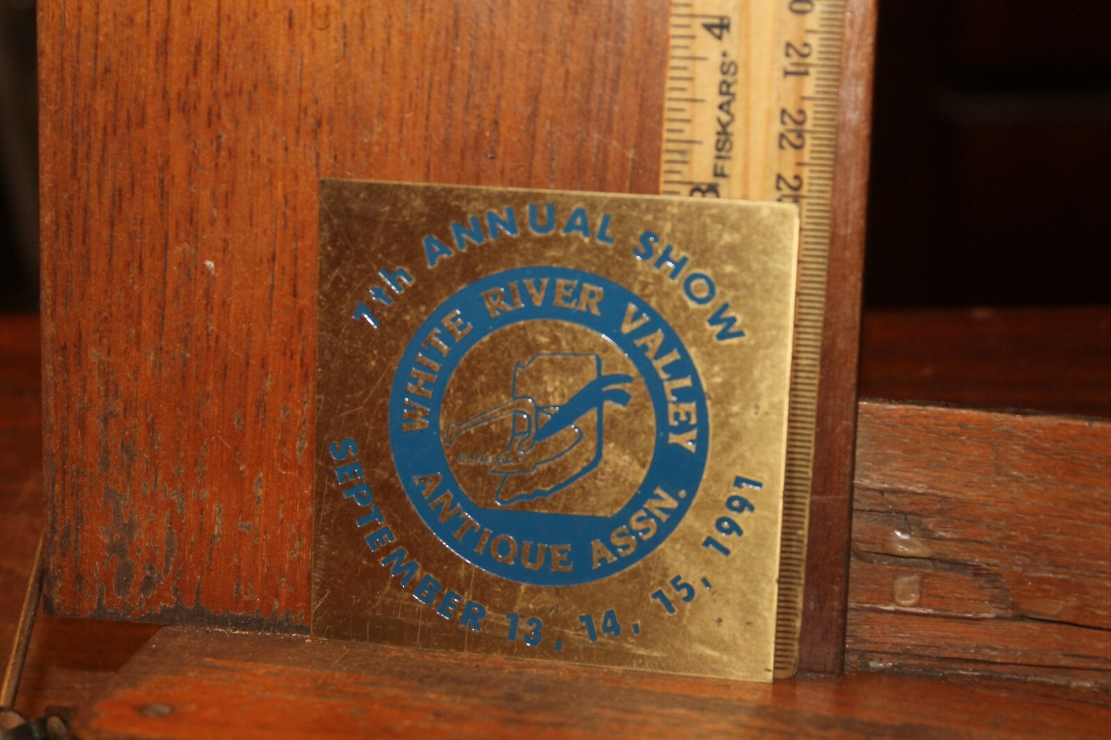 Vintage Brass Plate White River Valley Antique Association Farm Implements 1991