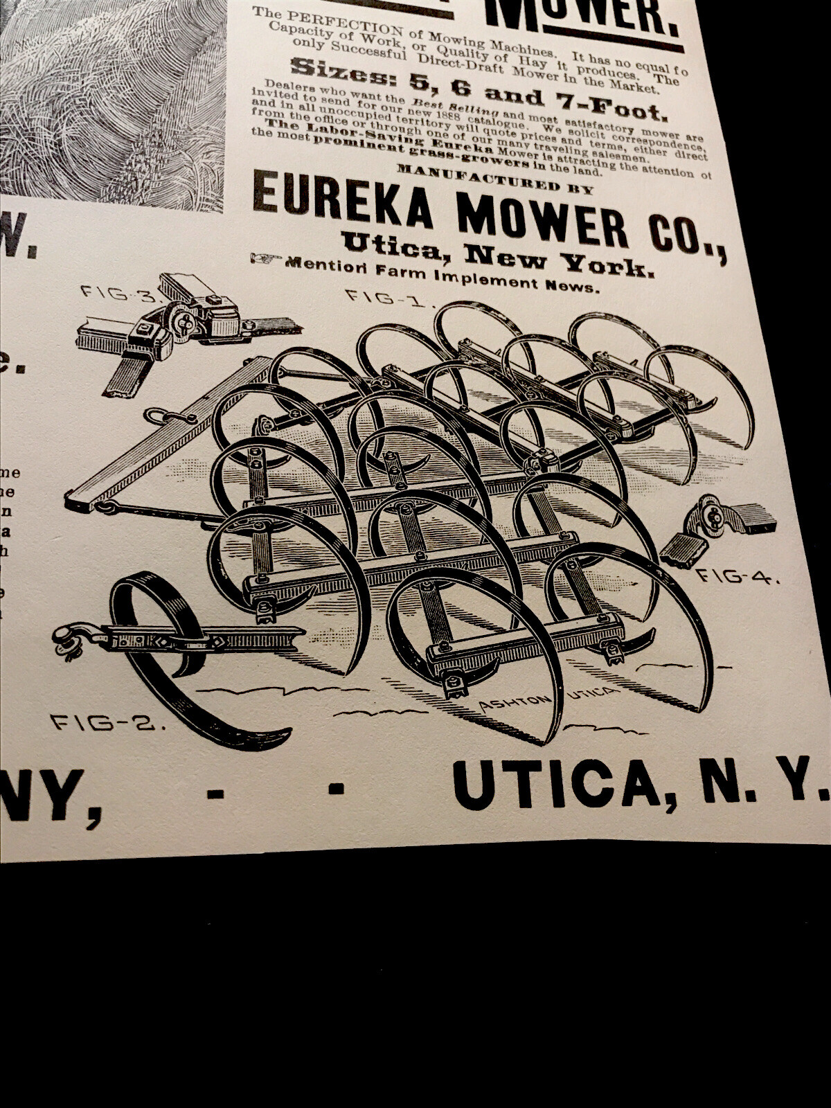 1889 Eureka Mower Co. Farm Machinery Advertising – Utica – New York