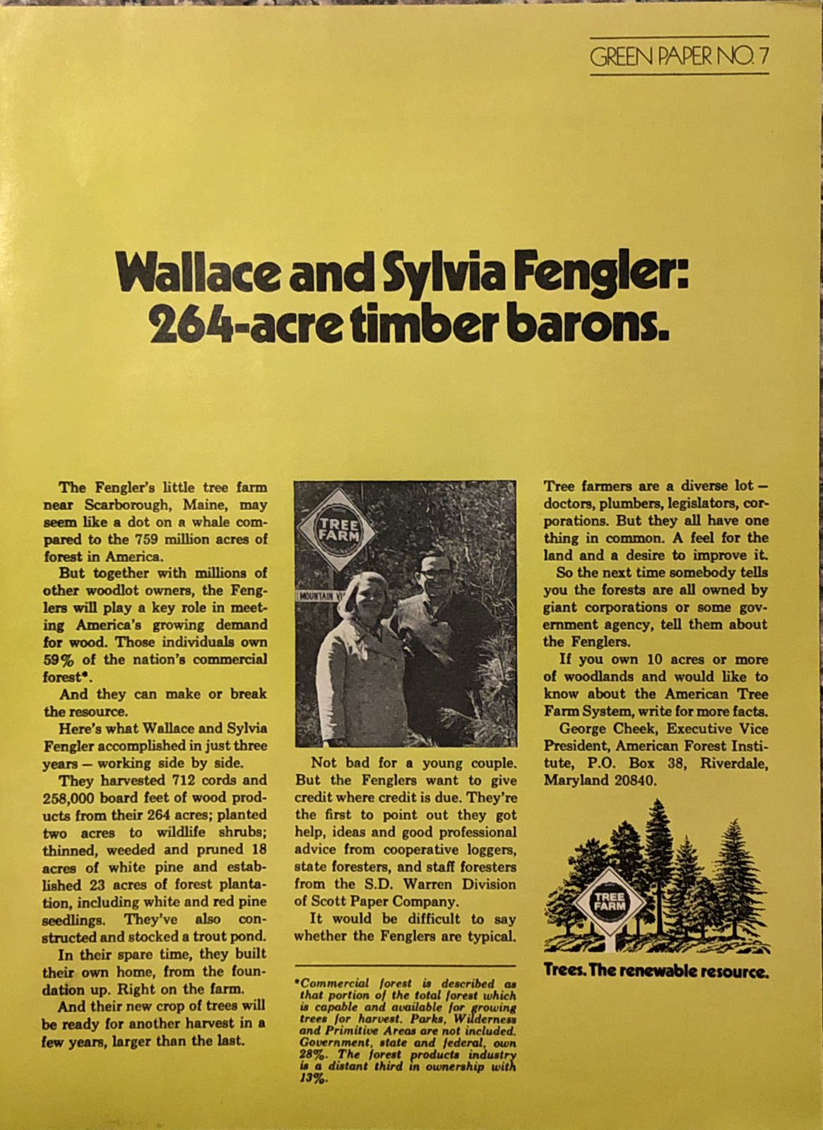 1974 American Forest PRINT AD Wallace Sylvia Fengler Scarborough Maine VTG 1970s