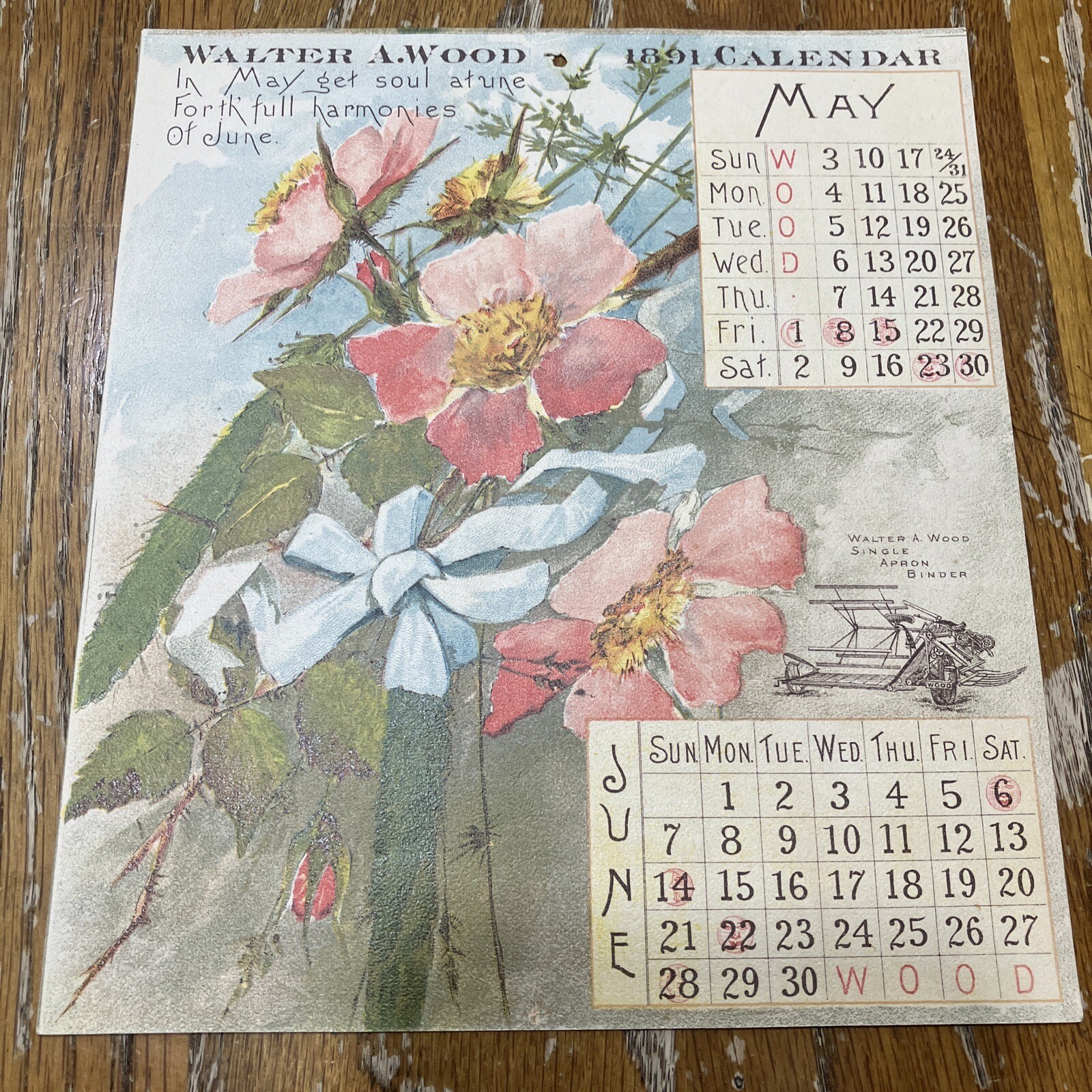 Antique 1891 Advertising Calendar Walter A. Wood Agriculture Farm Many Pages