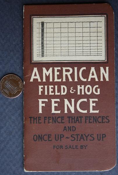 1901-02 American Field & Hog Fence Company Pocket Memo Booklet EARLY Farming +